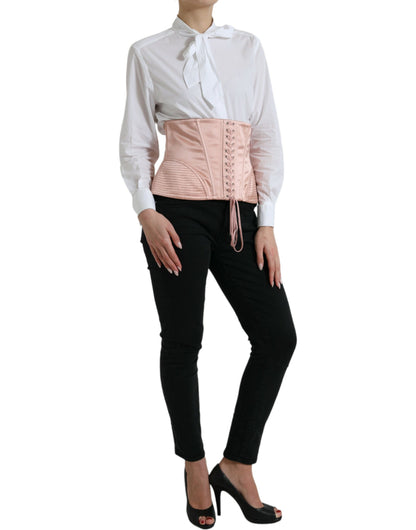 Dolce &amp; Gabbana – Korsett-Oberteil mit Stretch-Gürtel aus rosa Seide und Taillenriemen