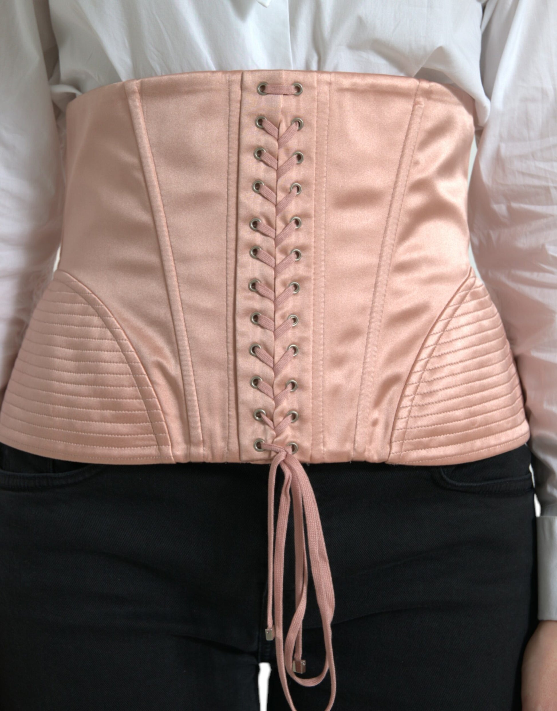 Dolce &amp; Gabbana – Korsett-Oberteil mit Stretch-Gürtel aus rosa Seide und Taillenriemen