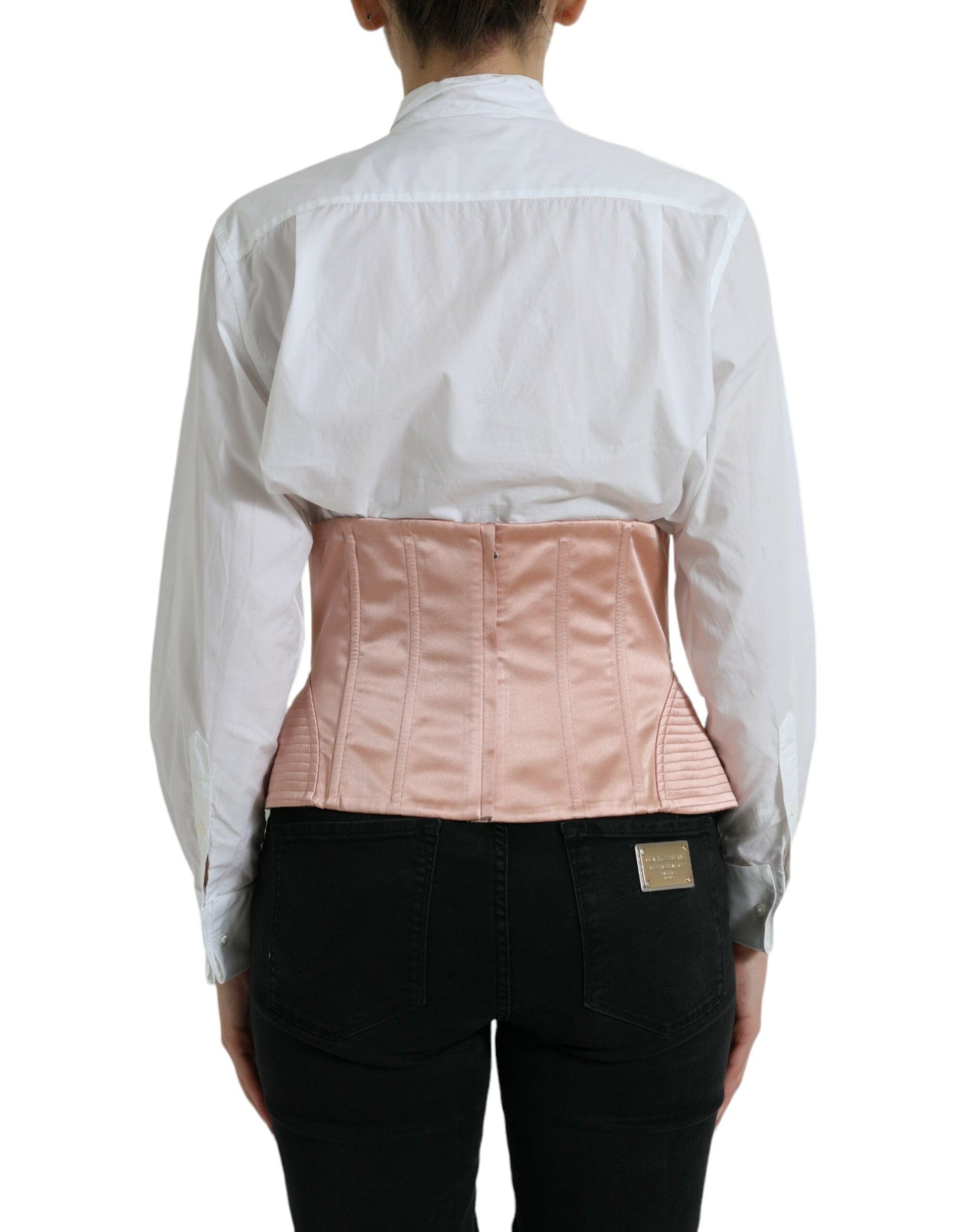 Dolce &amp; Gabbana – Korsett-Oberteil mit Stretch-Gürtel aus rosa Seide und Taillenriemen