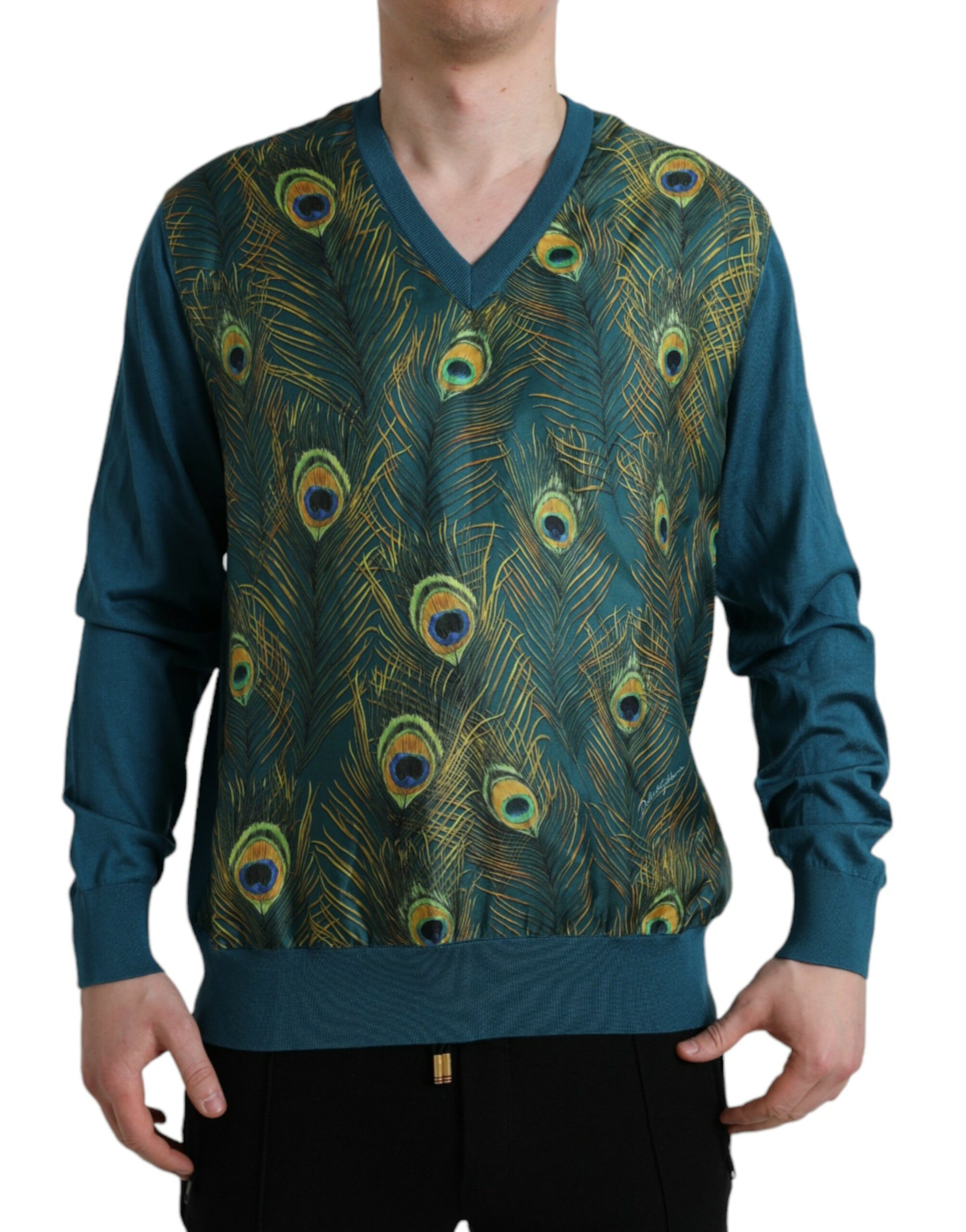 Dolce &amp; Gabbana Grüner Pullover mit Pfauenfedern