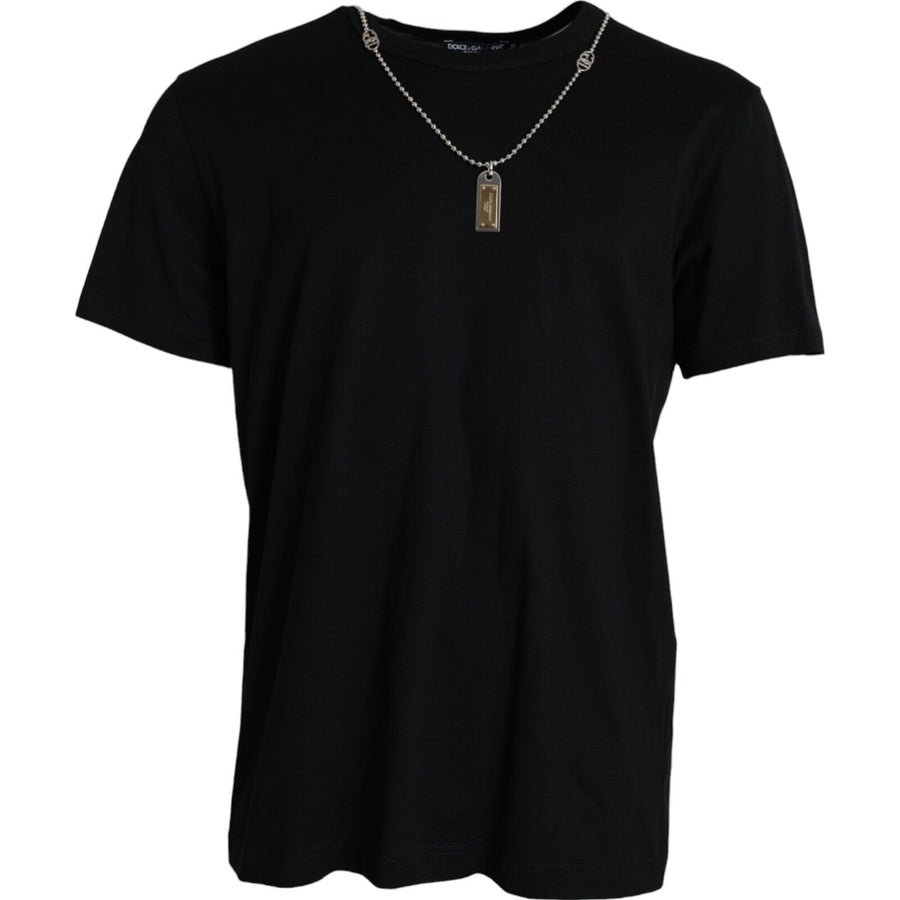 Dolce & Gabbana – Schwarzes, kurzärmliges T-Shirt mit silberner Kette