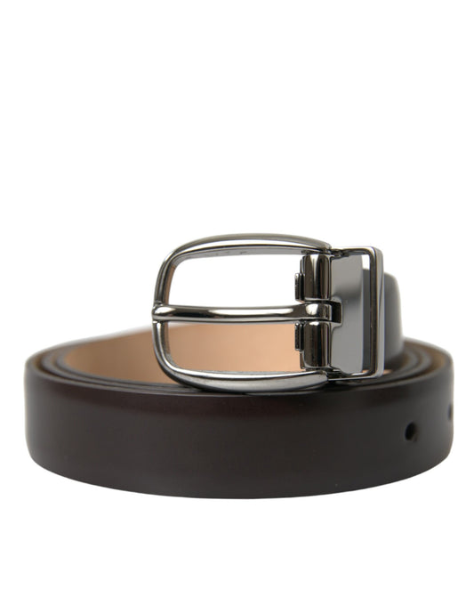 Dolce &amp; Gabbana Dunkelbrauner Ledergürtel mit silberner Metallschnalle