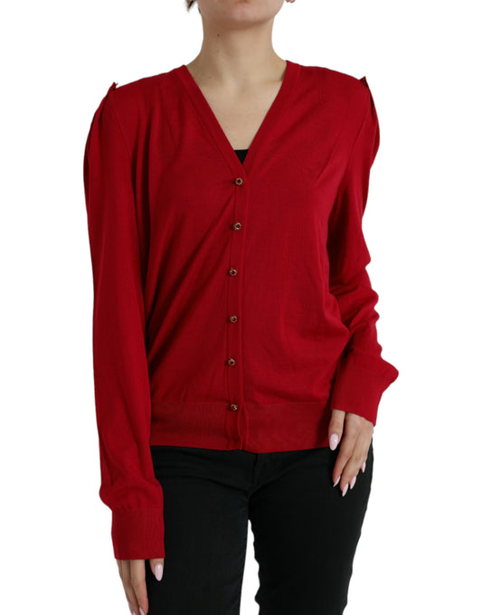 Dolce &amp; Gabbana – Roter Cardigan-Pullover aus Wolle mit V-Ausschnitt und Knöpfen