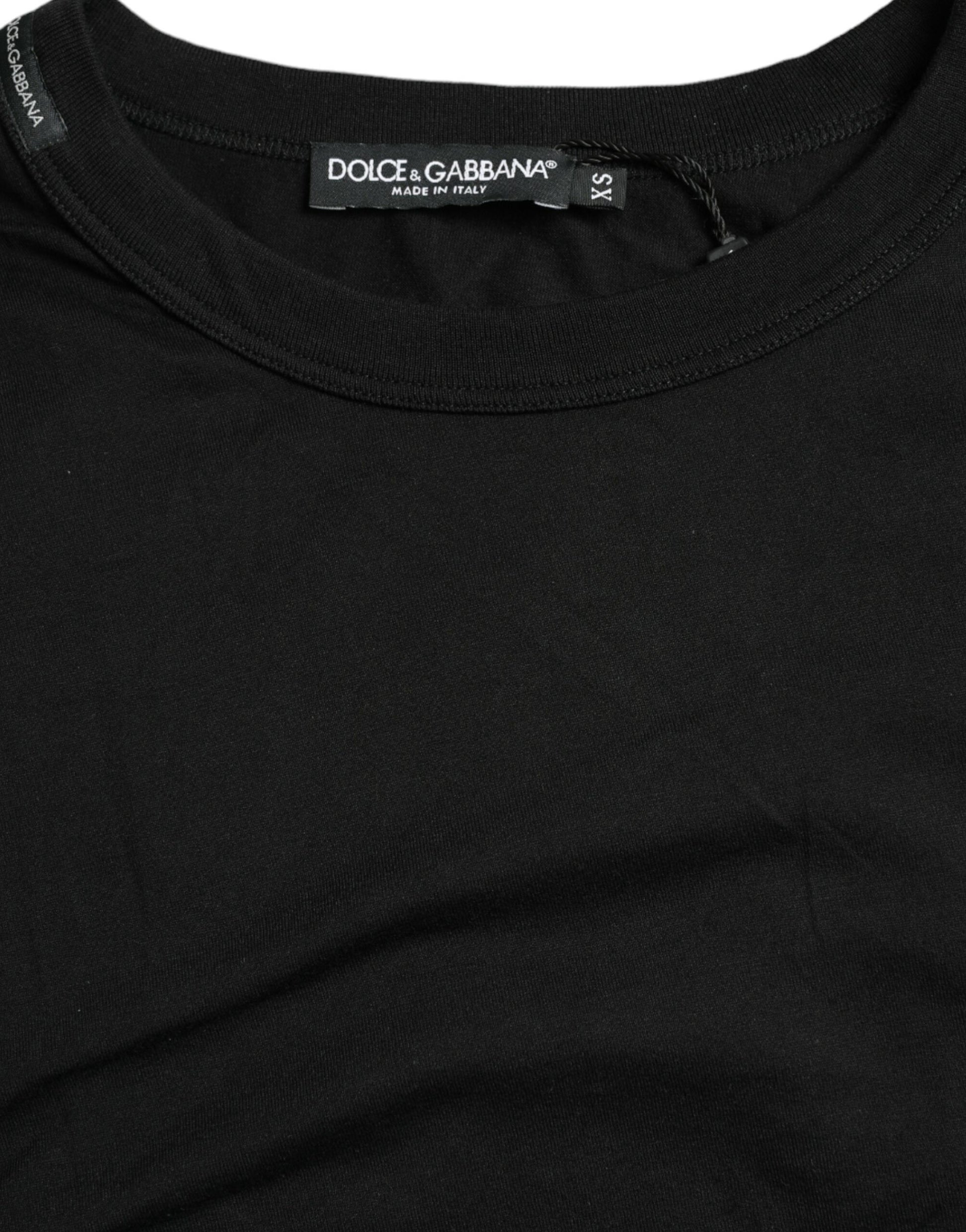 Dolce &amp; Gabbana – Schwarzes T-Shirt mit Rundhalsausschnitt und kurzen Ärmeln und geprägtem Logo