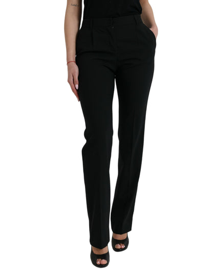 Dolce & Gabbana Black Wool Mid Waist Tapered Pants