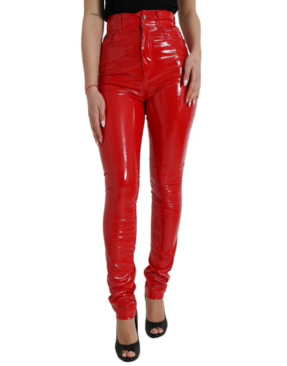 Dolce & Gabbana Shiny Red High Waist Skinny Pants