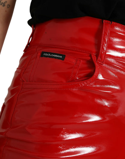 Dolce & Gabbana Shiny Red High Waist Skinny Pants