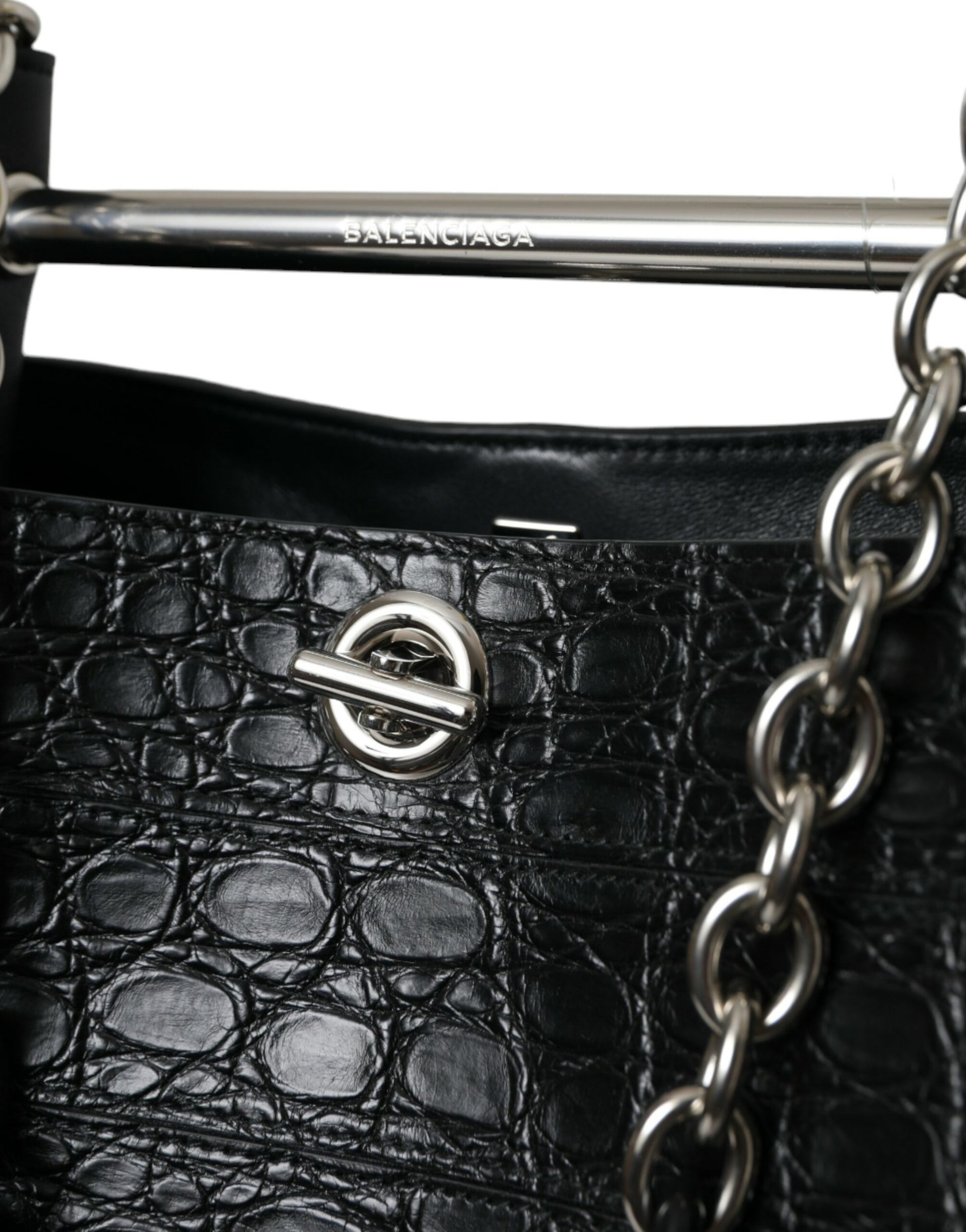Balenciaga Black Exotic Skin Leather Maxi Bucket Tote Purse Bag
