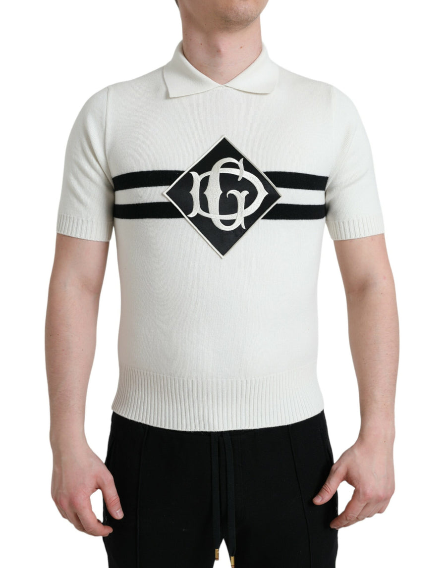 Dolce & Gabbana – Weißes Henley-Shirt mit Kragen und DG-Logo
