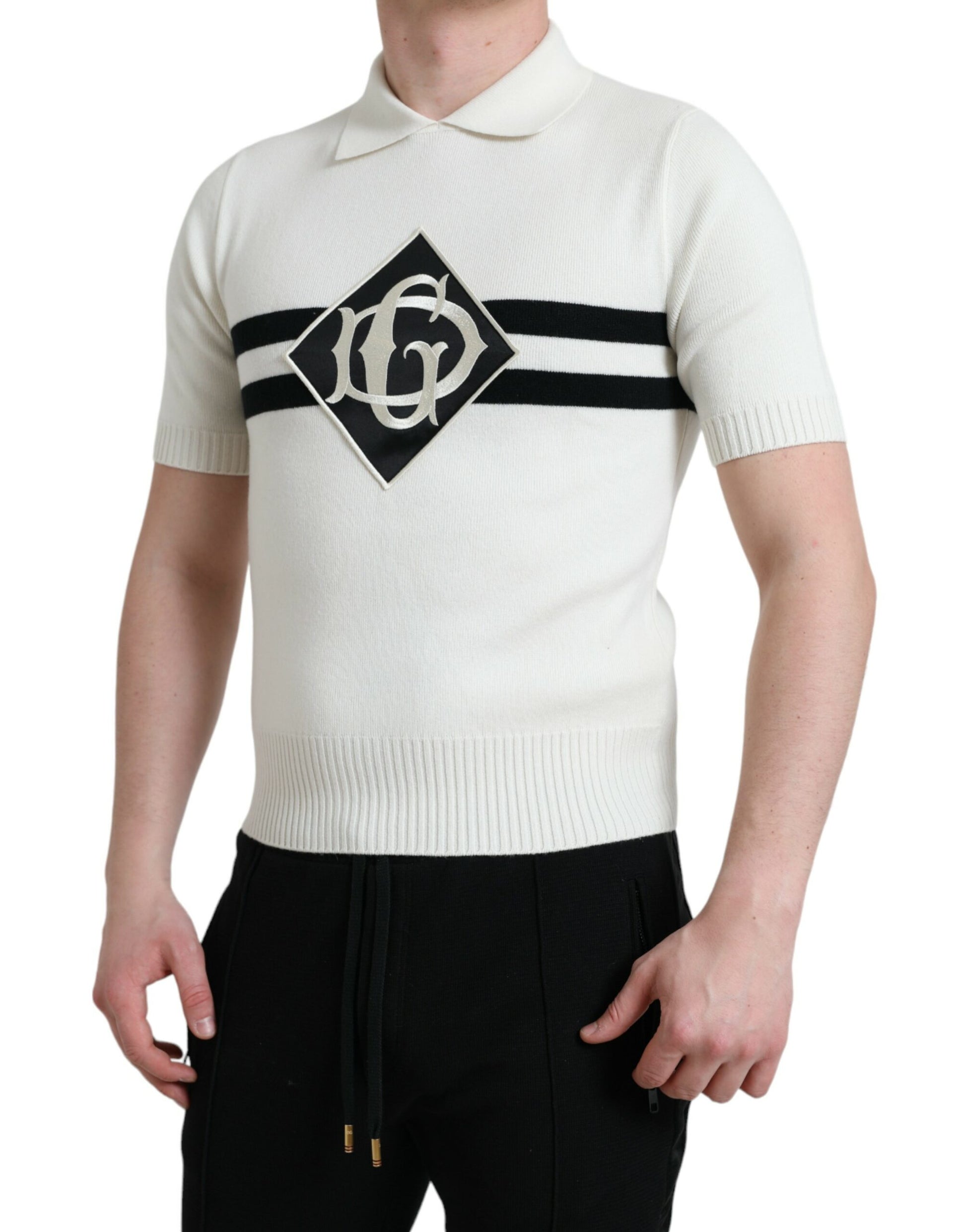 Dolce &amp; Gabbana – Weißes Henley-Shirt mit Kragen und DG-Logo