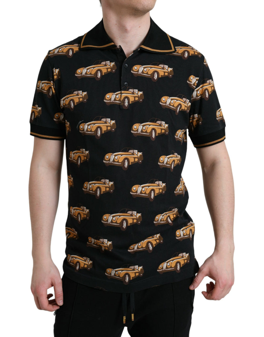 Dolce & Gabbana – Schwarzes Poloshirt mit Auto-Print und kurzen Ärmeln