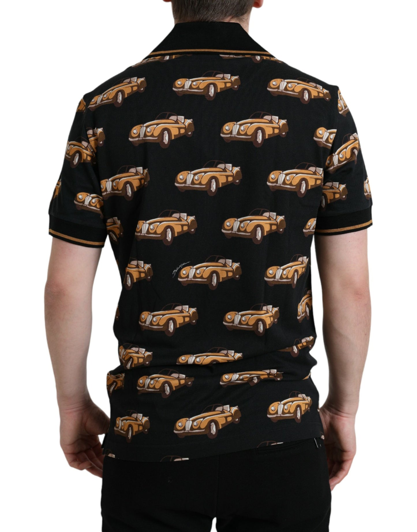 Dolce &amp; Gabbana – Schwarzes Poloshirt mit Auto-Print und kurzen Ärmeln