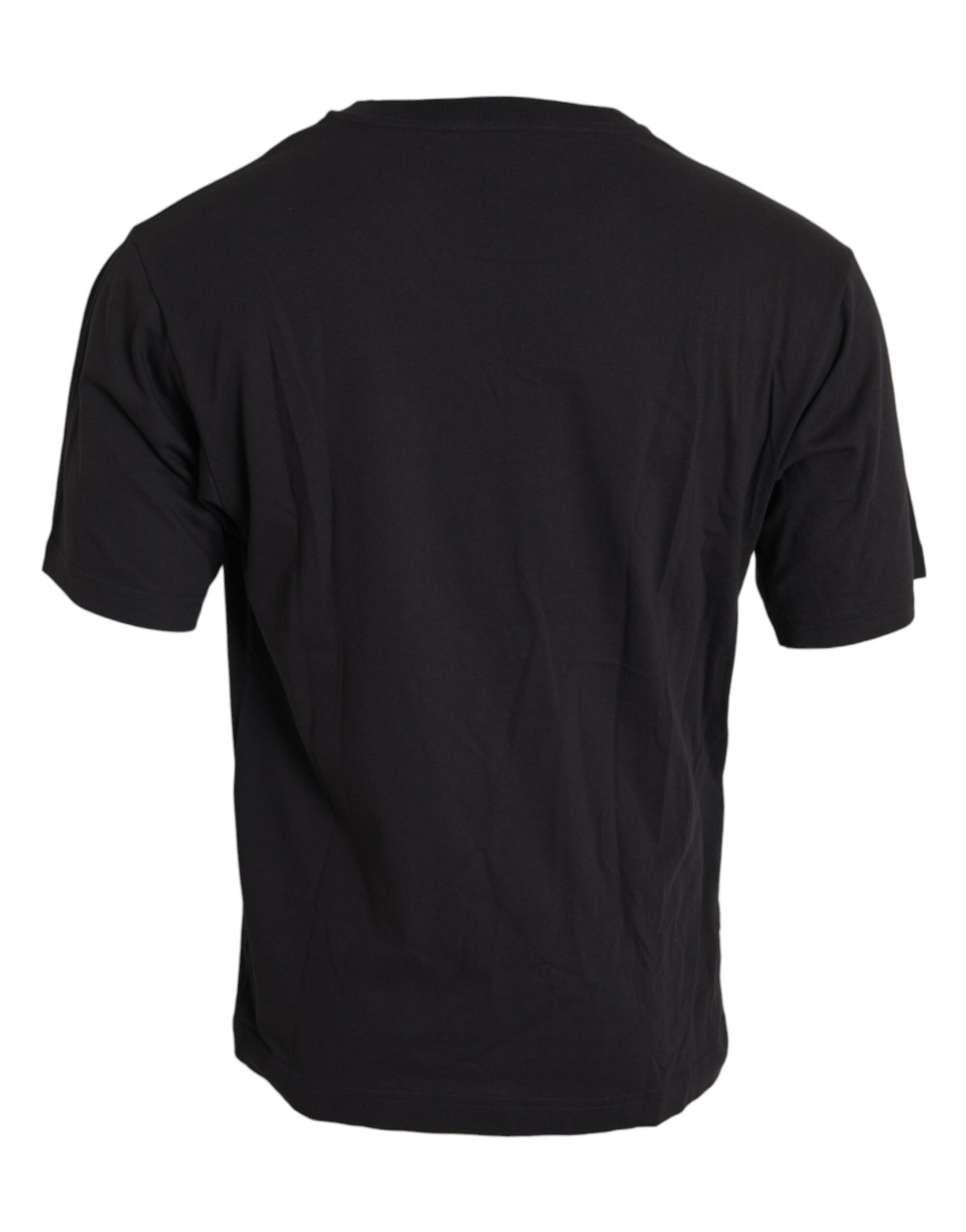 Dolce &amp; Gabbana – Schwarzes Baumwoll-T-Shirt mit Rundhalsausschnitt und bedruckter Tasche