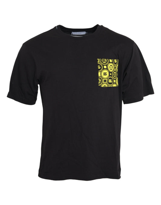 Dolce & Gabbana – Schwarzes Baumwoll-T-Shirt mit Rundhalsausschnitt und bedruckter Tasche