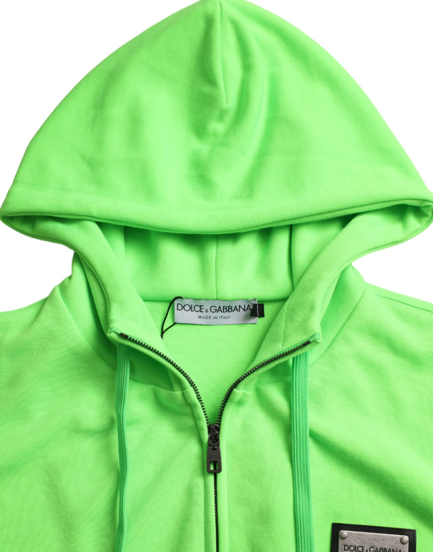 Dolce &amp; Gabbana – Neongrüner Kapuzenpullover mit durchgehendem Reißverschluss