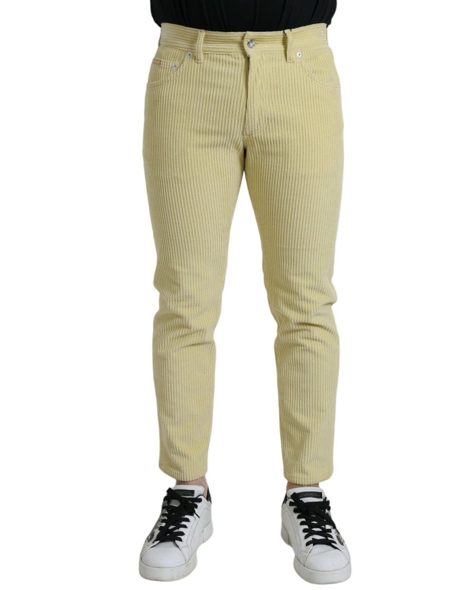 Dolce & Gabbana – Gelbe Skinny-Jeans aus Cord mit Logo-Plakette