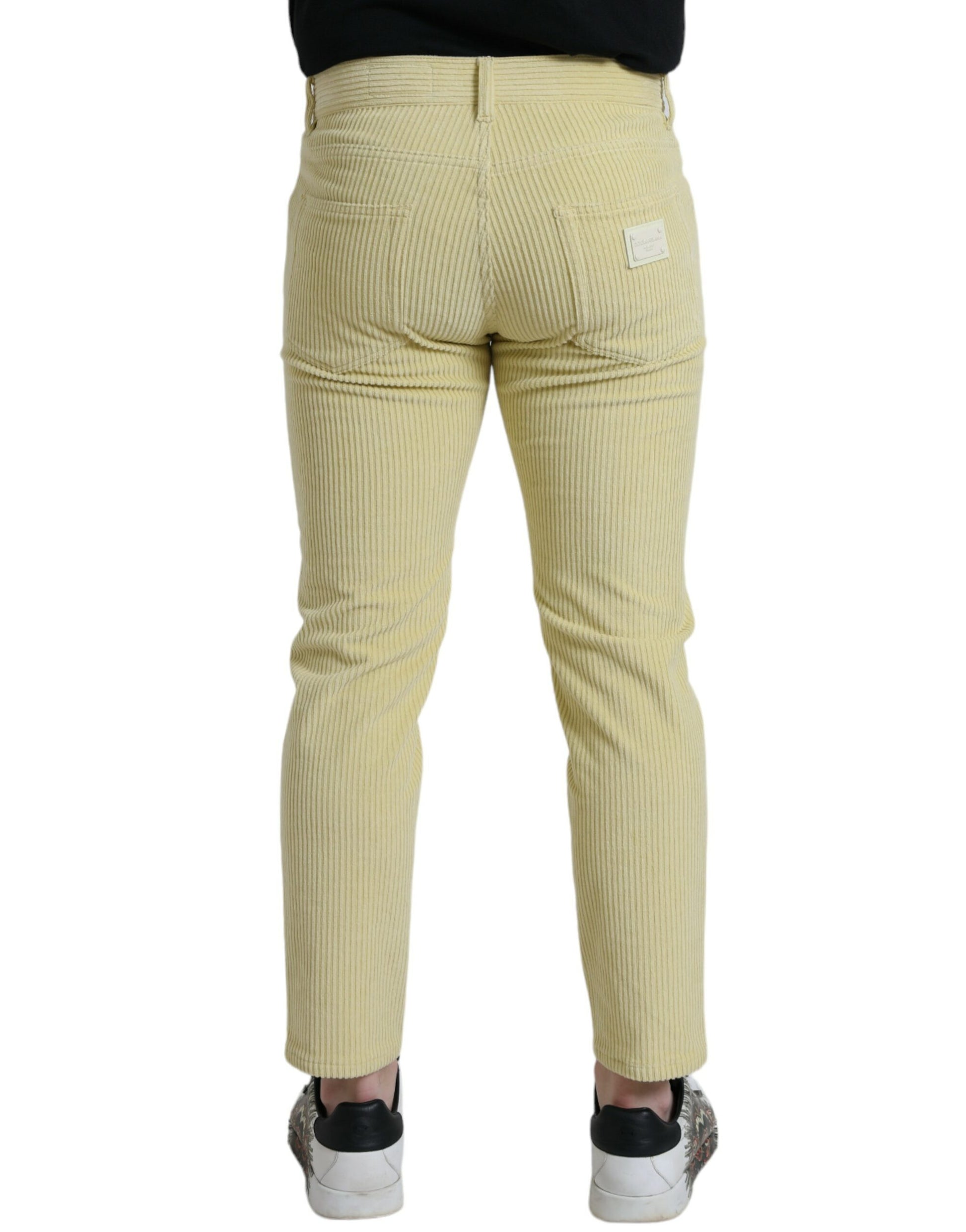 Dolce &amp; Gabbana – Gelbe Skinny-Jeans aus Cord mit Logo-Plakette