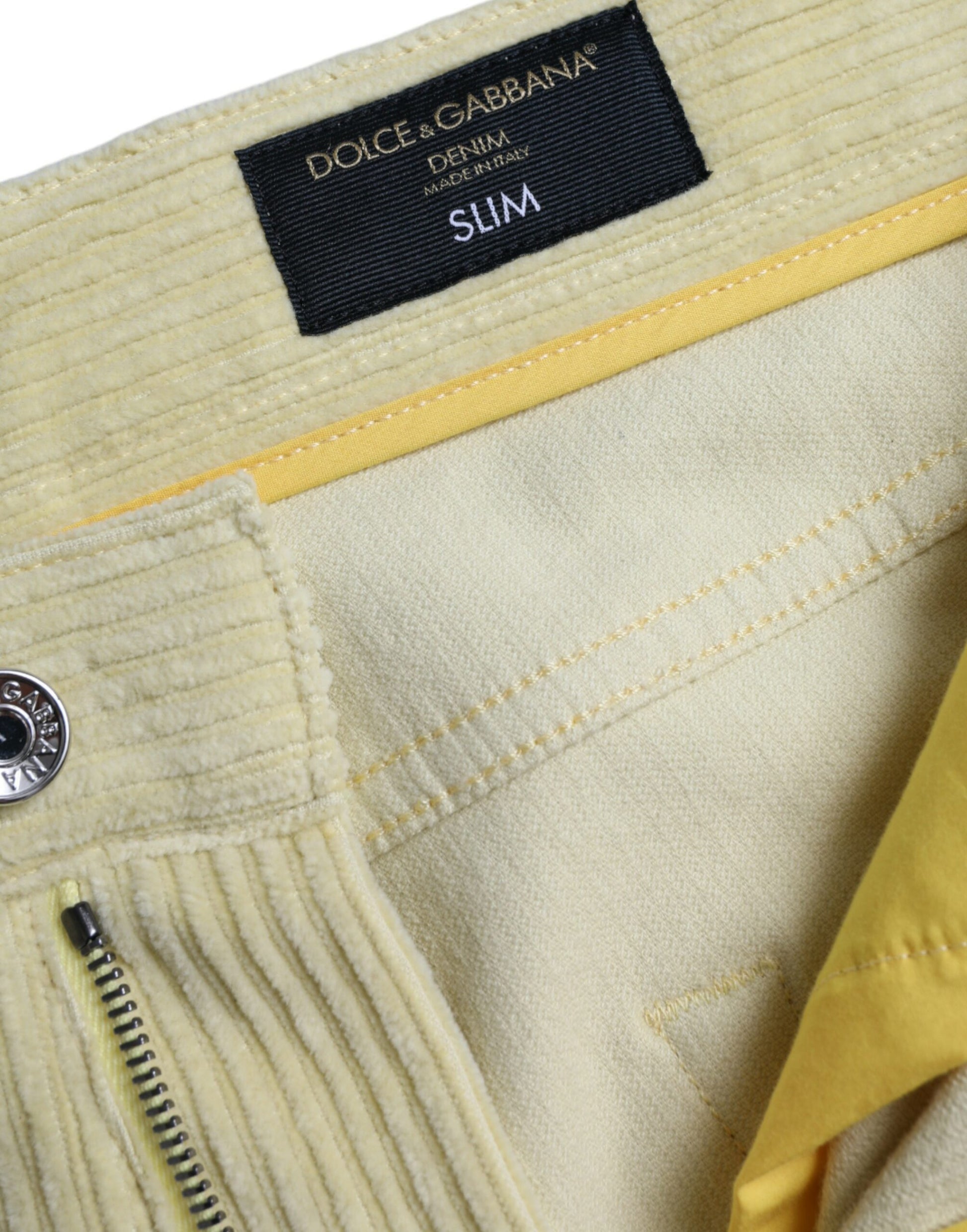 Dolce &amp; Gabbana – Gelbe Skinny-Jeans aus Cord mit Logo-Plakette