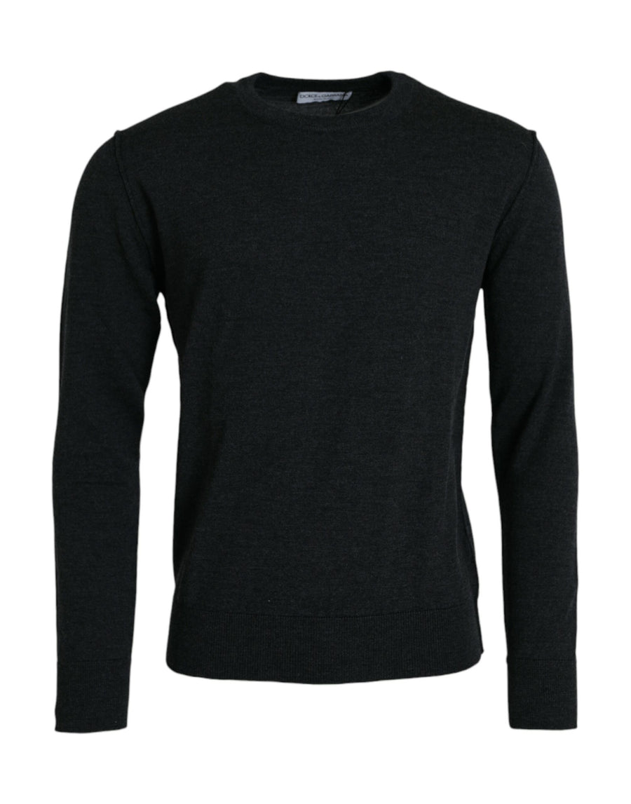 Dolce & Gabbana Pullover aus dunkelgrauer Wolle mit Rundhalsausschnitt
