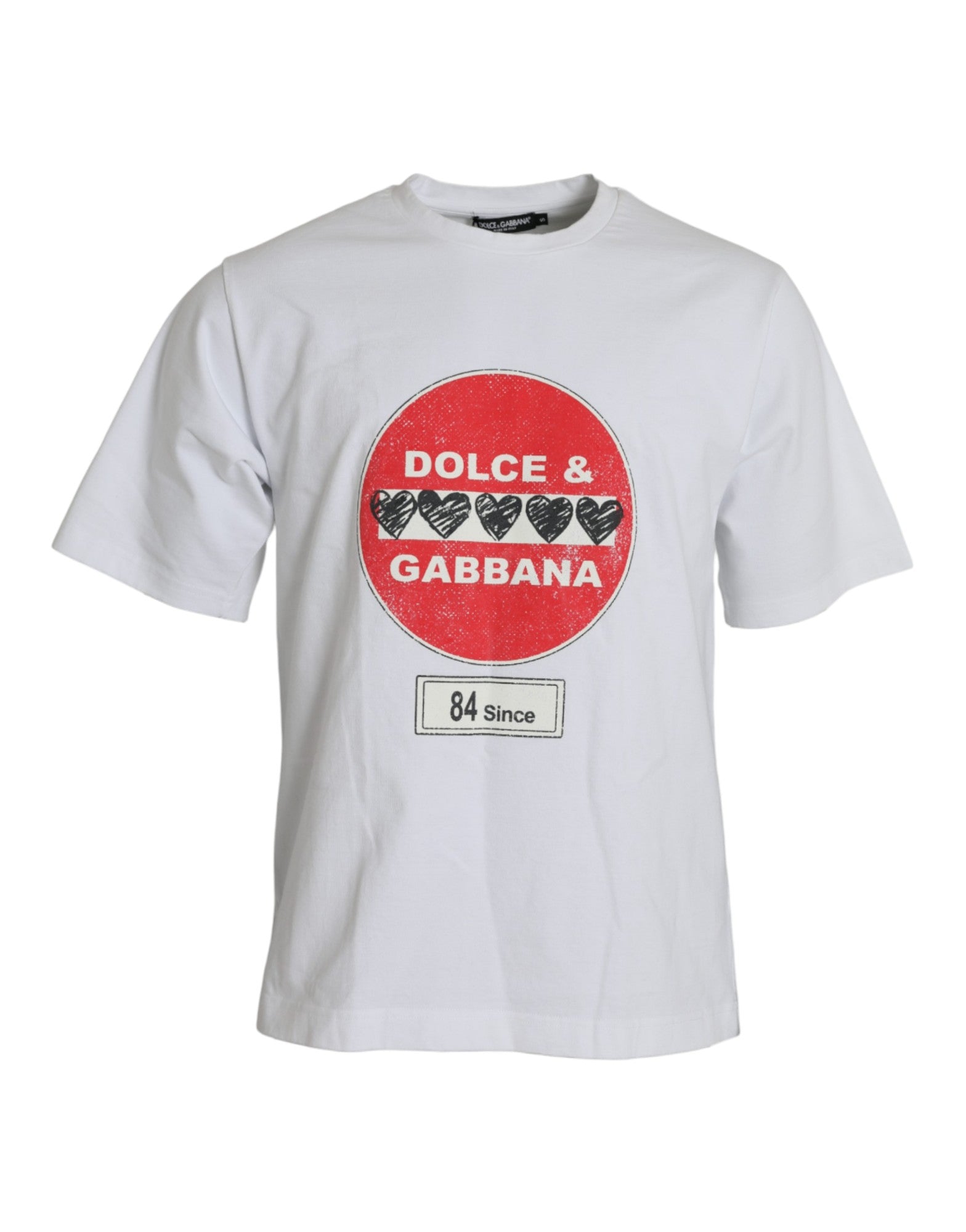 Dolce &amp; Gabbana – Weißes, kurzärmliges T-Shirt aus Baumwolle mit Amor-Herz und Rundhalsausschnitt
