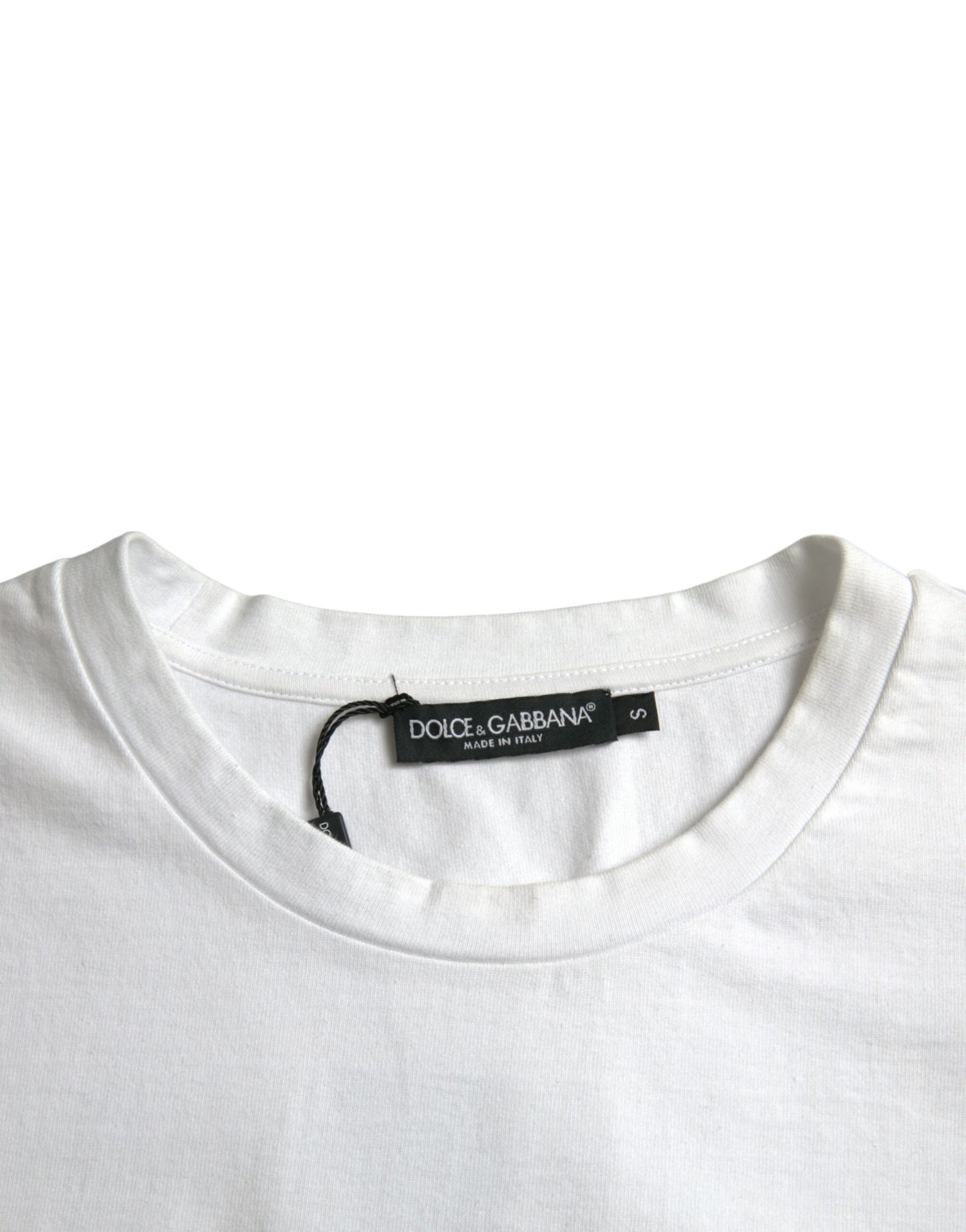 Dolce &amp; Gabbana – Weißes, kurzärmliges T-Shirt aus Baumwolle mit Amor-Herz und Rundhalsausschnitt