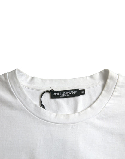 Dolce &amp; Gabbana – Weißes, kurzärmliges T-Shirt aus Baumwolle mit Amor-Herz und Rundhalsausschnitt