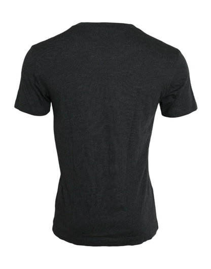 Dolce &amp; Gabbana – Graues T-Shirt mit Rundhalsausschnitt und kurzen Ärmeln und Logodruck