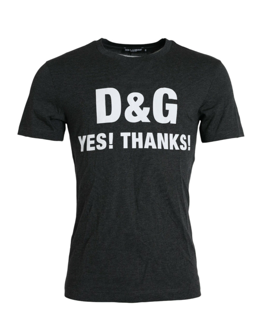 Dolce & Gabbana – Graues T-Shirt mit Rundhalsausschnitt und kurzen Ärmeln und Logodruck