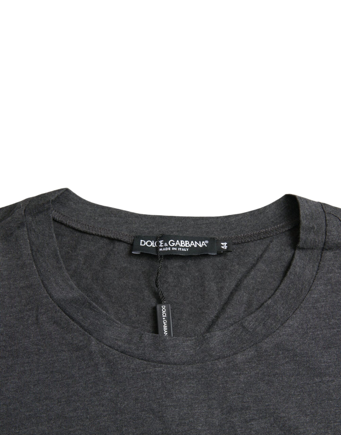 Dolce &amp; Gabbana – Graues T-Shirt mit Rundhalsausschnitt und kurzen Ärmeln und Logodruck