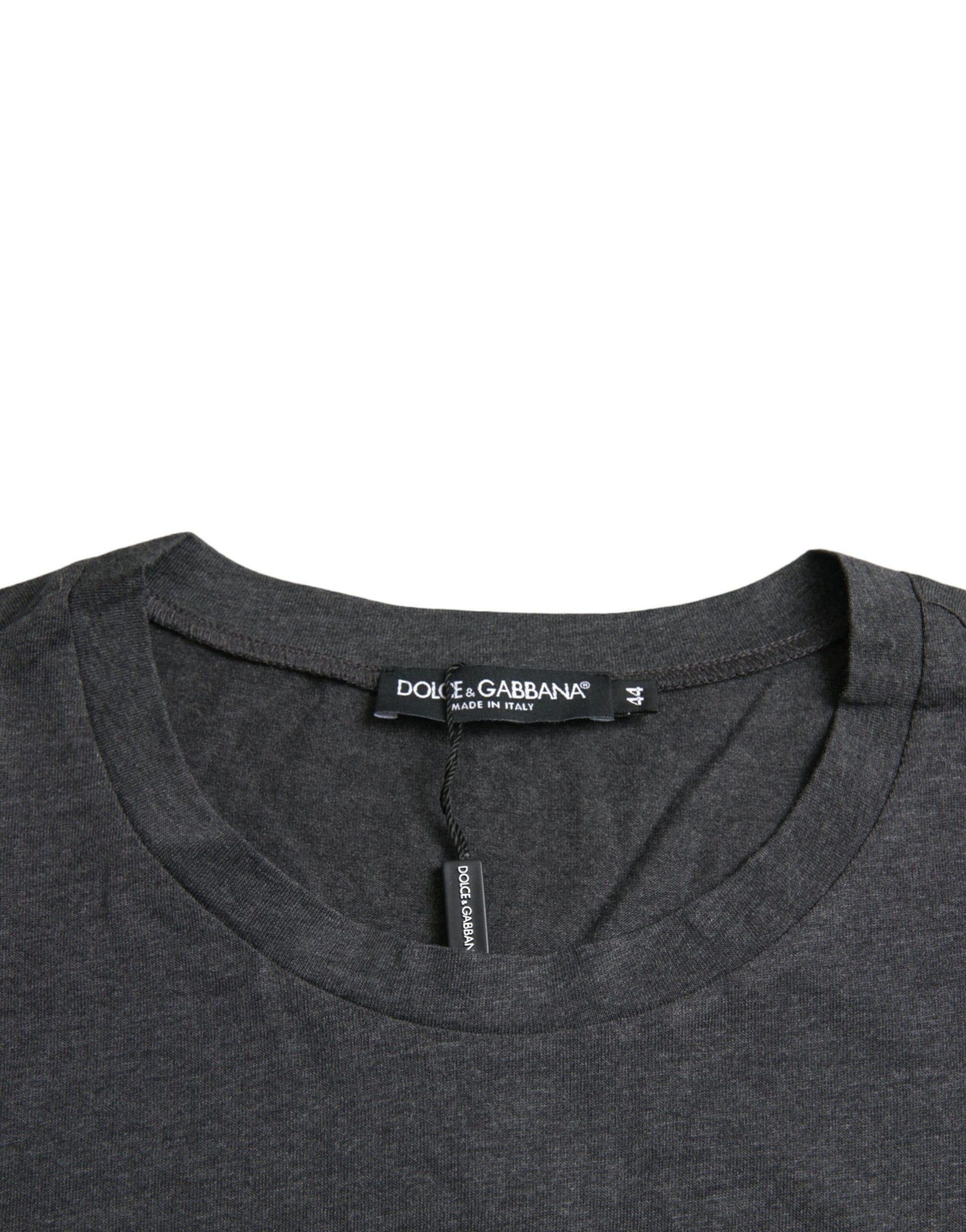 Dolce &amp; Gabbana – Graues T-Shirt mit Rundhalsausschnitt und kurzen Ärmeln und Logodruck