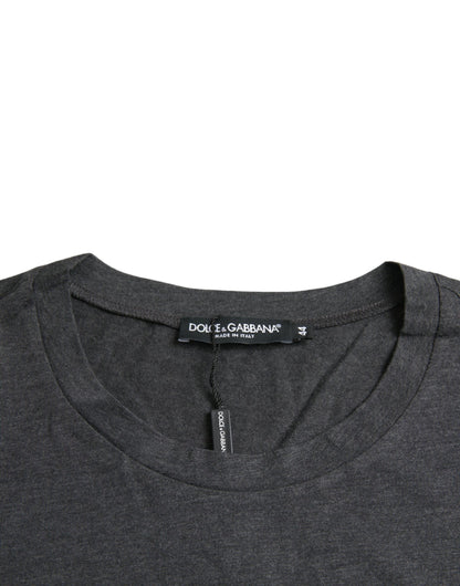 Dolce &amp; Gabbana – Graues T-Shirt mit Rundhalsausschnitt und kurzen Ärmeln und Logodruck