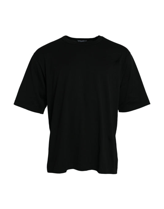 Dolce & Gabbana – Schwarzes T-Shirt mit Rundhalsausschnitt und kurzen Ärmeln und geprägtem Logo