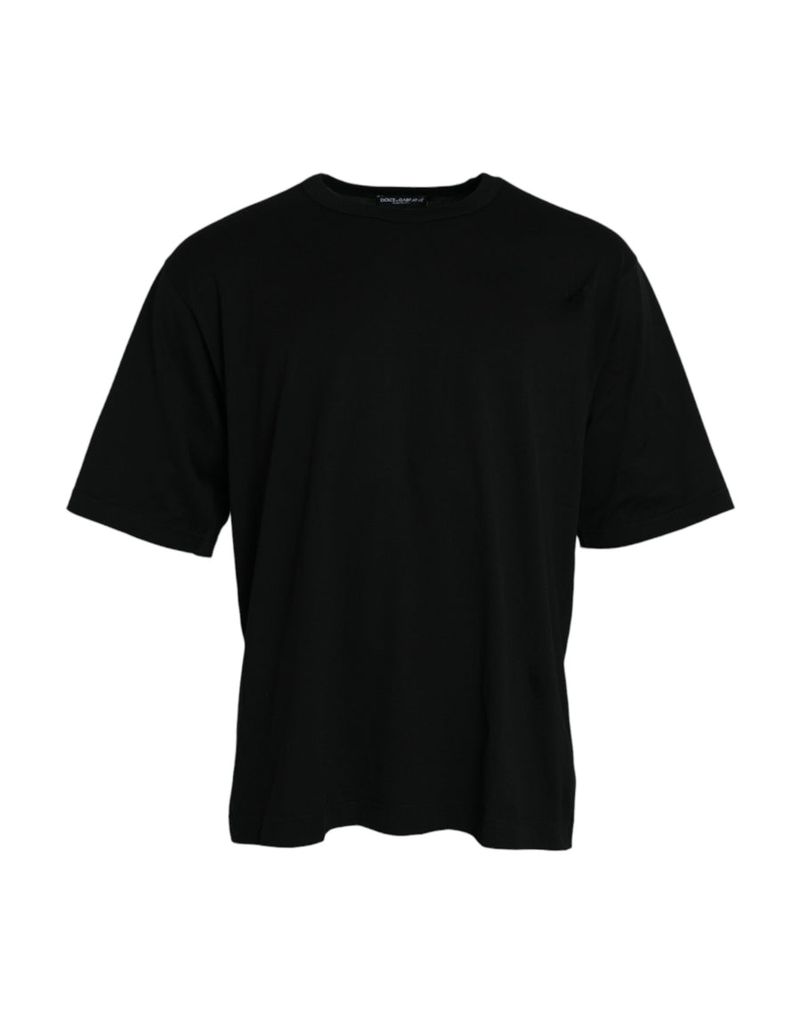 Dolce & Gabbana – Schwarzes T-Shirt mit Rundhalsausschnitt und kurzen Ärmeln und geprägtem Logo