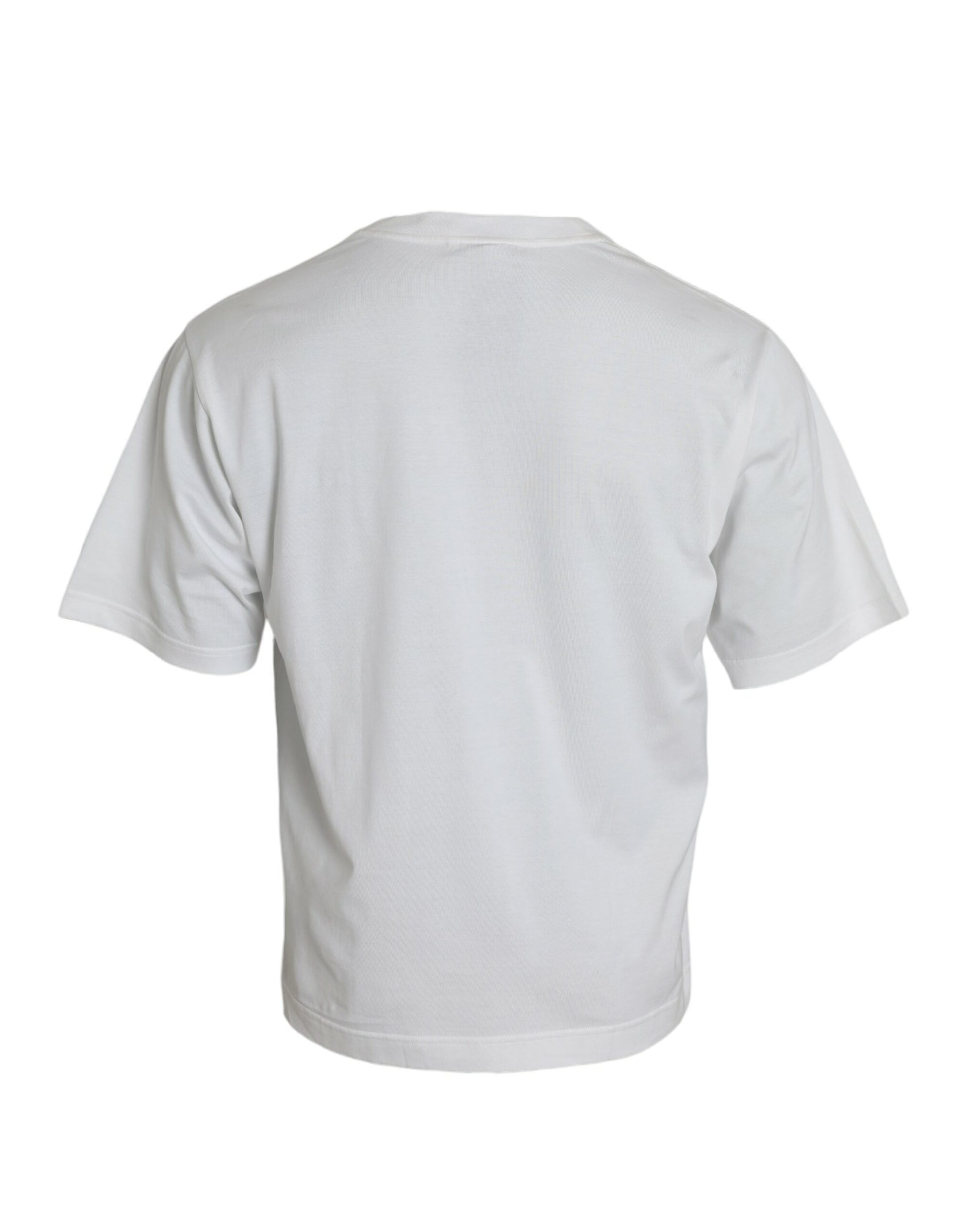 Dolce &amp; Gabbana – Weißes, verziertes Baumwoll-T-Shirt mit Rundhalsausschnitt