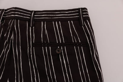 Dolce & Gabbana Bordeaux White Striped Hemp Casual Shorts