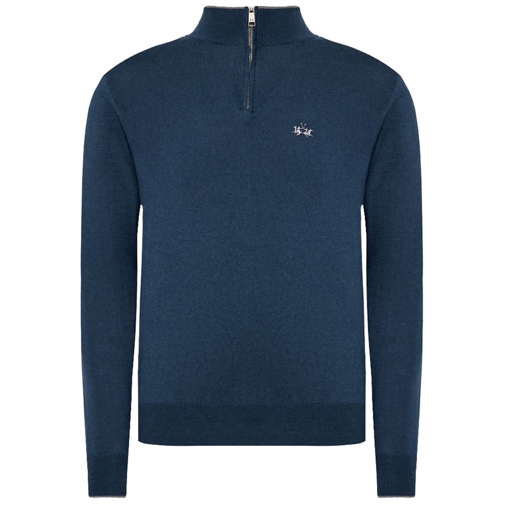 La Martina Blauer Wollpullover für Herren mit halbem Reißverschluss