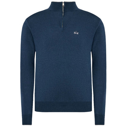 La Martina Blauer Wollpullover für Herren mit halbem Reißverschluss