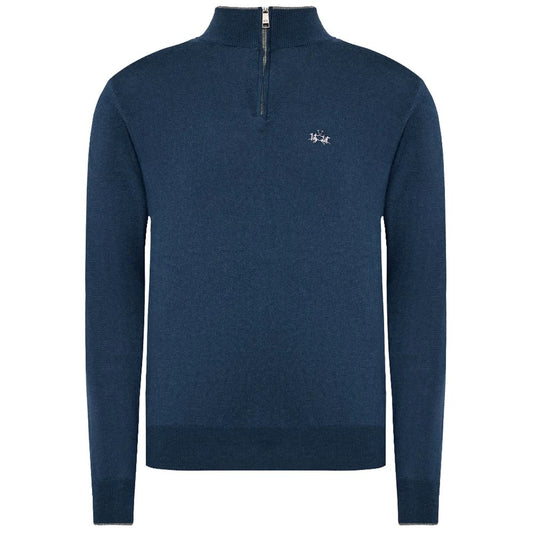 La Martina Blauer Wollpullover für Herren mit halbem Reißverschluss