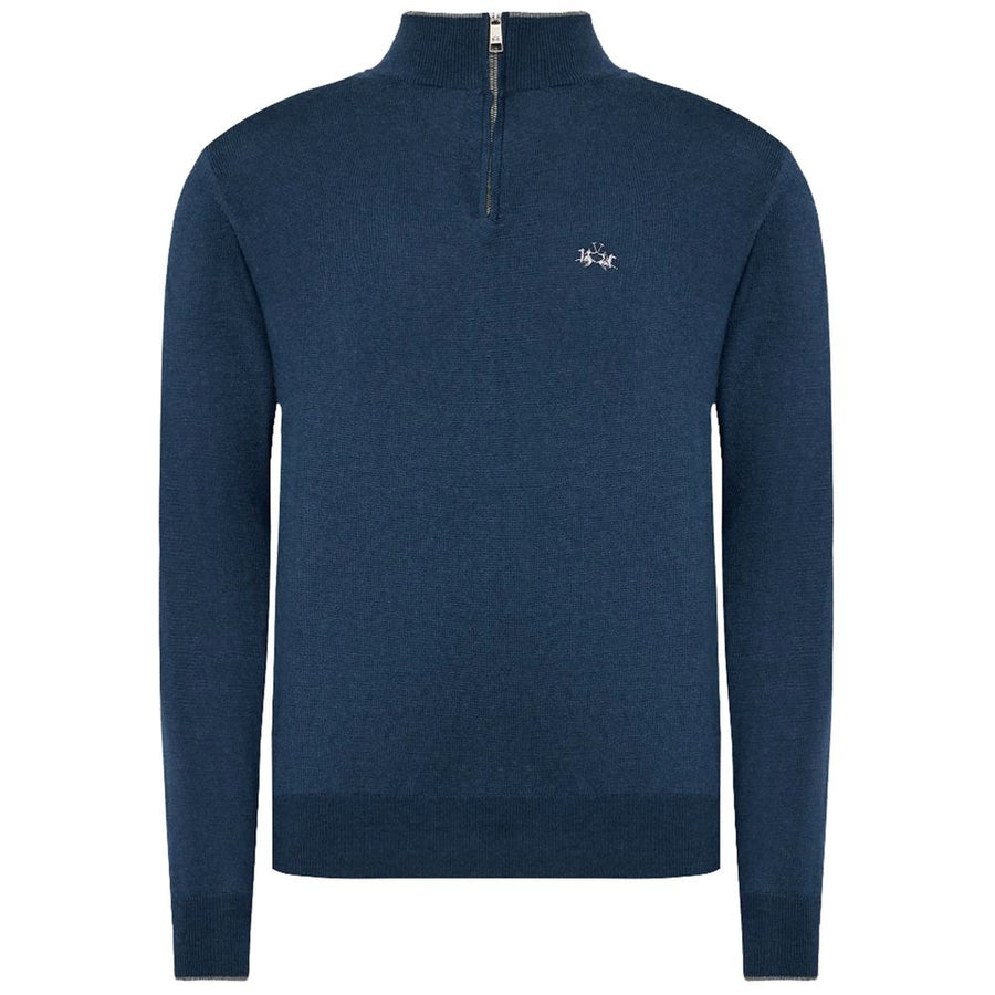 La Martina Blauer Wollpullover für Herren mit halbem Reißverschluss