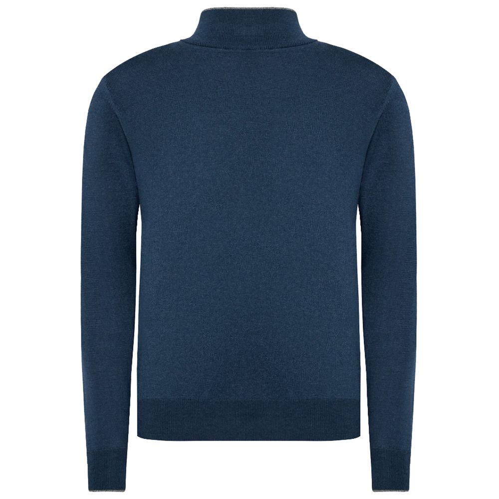 La Martina Blauer Wollpullover für Herren mit halbem Reißverschluss