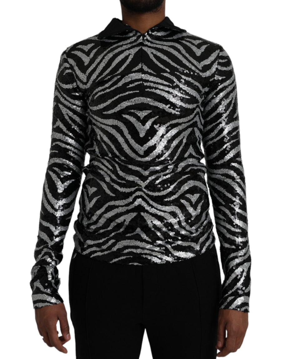 Dolce & Gabbana Schwarz-silberner Polyesterpullover mit Pailletten