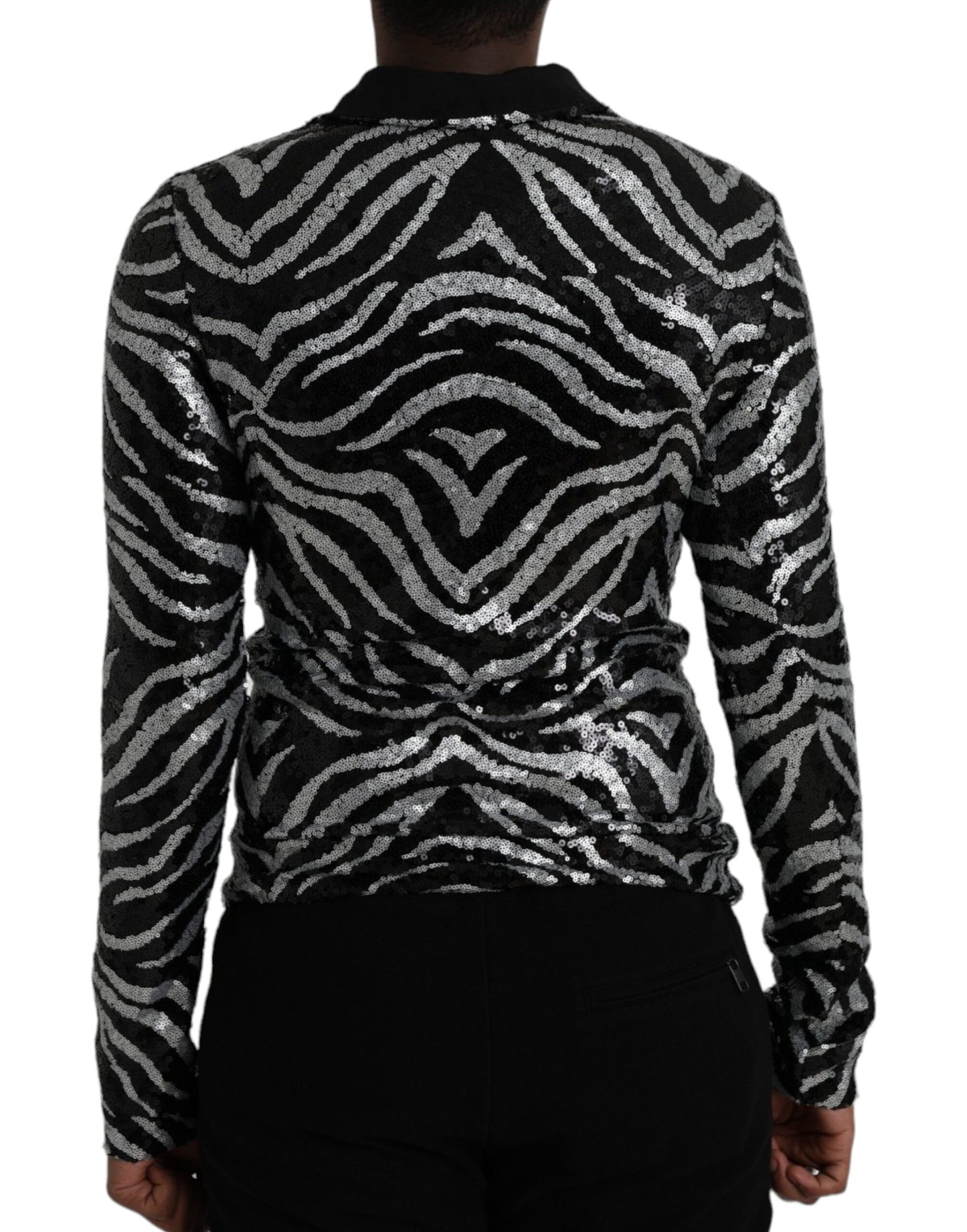 Dolce &amp; Gabbana Schwarz-silberner Polyesterpullover mit Pailletten