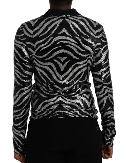 Dolce &amp; Gabbana Schwarz-silberner Polyesterpullover mit Pailletten