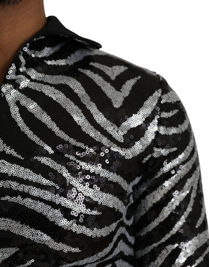 Dolce &amp; Gabbana Schwarz-silberner Polyesterpullover mit Pailletten