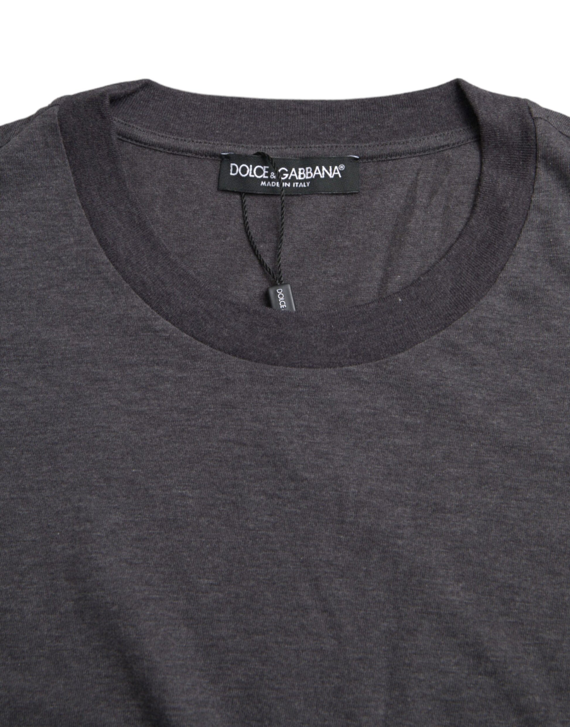 Dolce &amp; Gabbana Graues Kurzarm-T-Shirt aus Baumwolle mit Rundhalsausschnitt