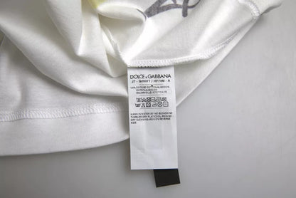 Dolce &amp; Gabbana – Weißes, grafisches T-Shirt aus Baumwolle mit kurzen Ärmeln für Herren
