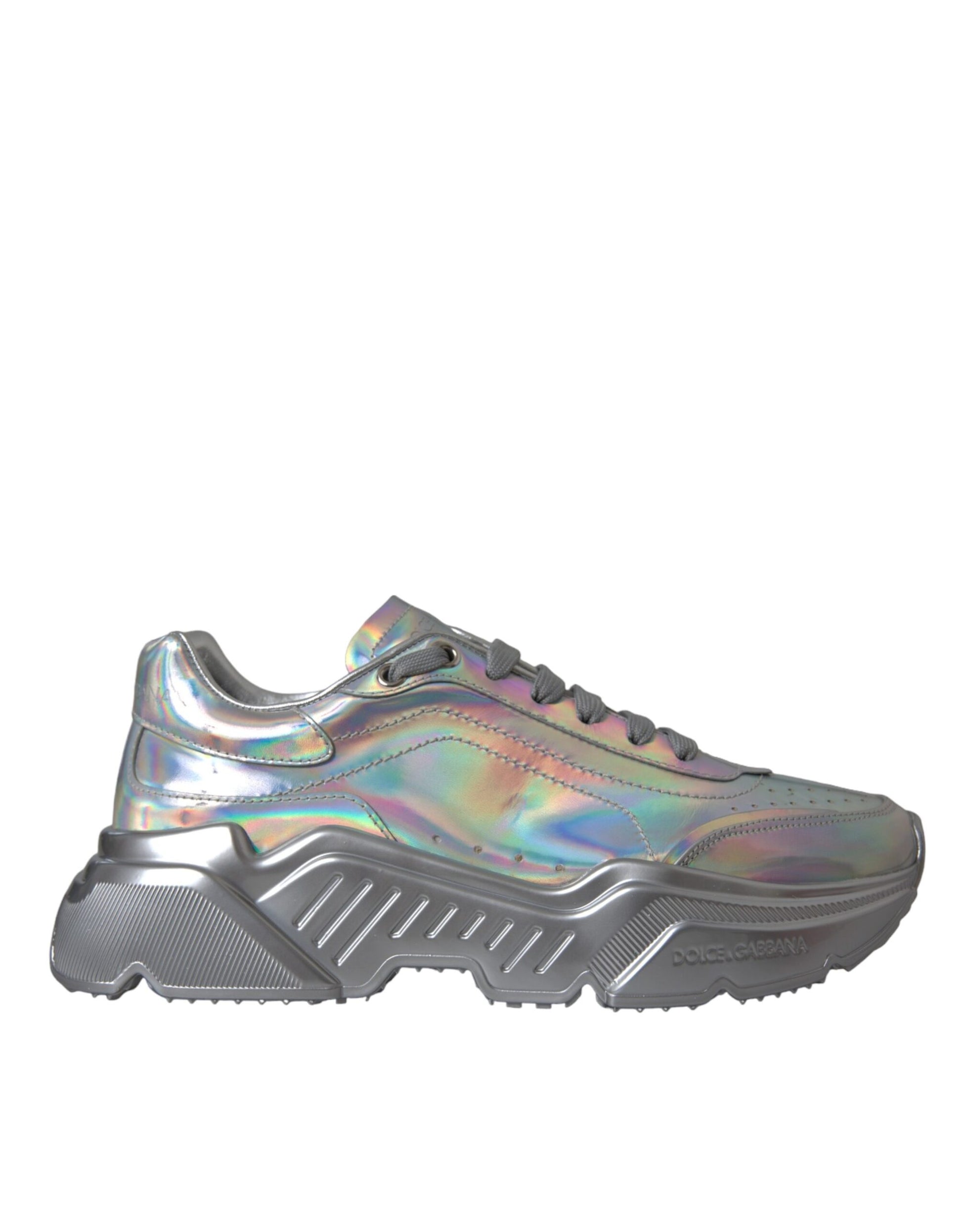 Dolce &amp; Gabbana Silber schillernde DAYMASTER Leder-Sneakers