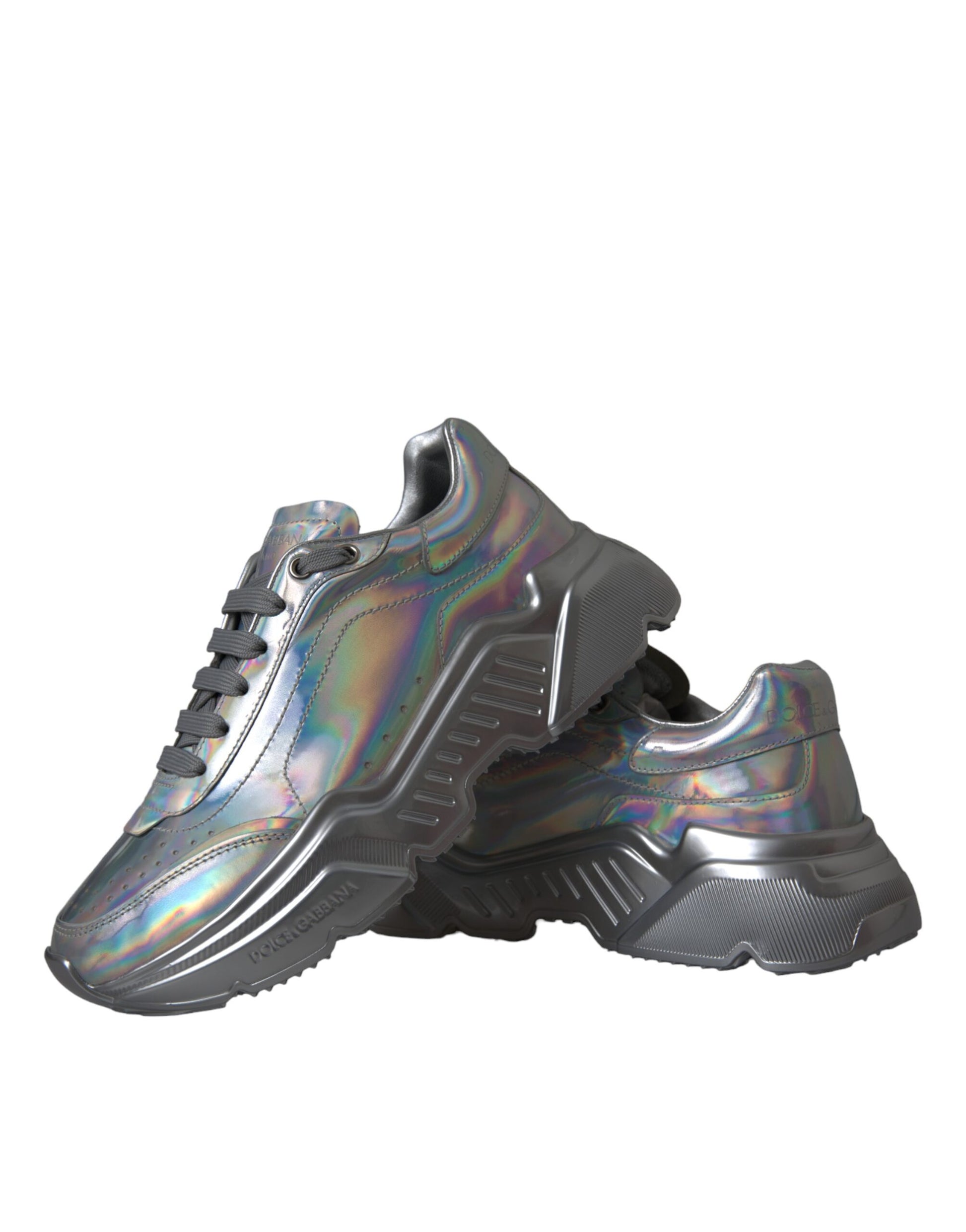 Dolce &amp; Gabbana Silber schillernde DAYMASTER Leder-Sneakers
