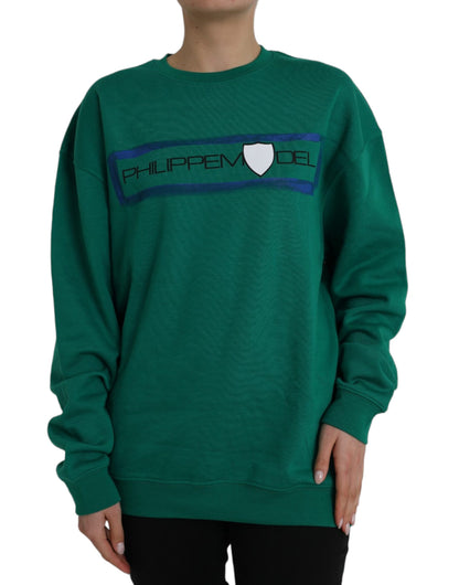 Philippe Model – Grüner Pullover aus Baumwolle mit Logo-Print und langen Ärmeln