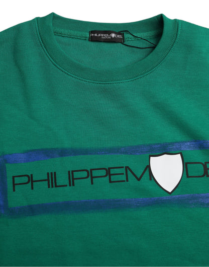 Philippe Model – Grüner Pullover aus Baumwolle mit Logo-Print und langen Ärmeln